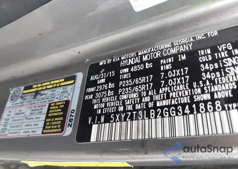 2016 Hyundai Santa Fe Sport 2.4L из США, поврежденный, VIN 5XYZT3LB2GG341868